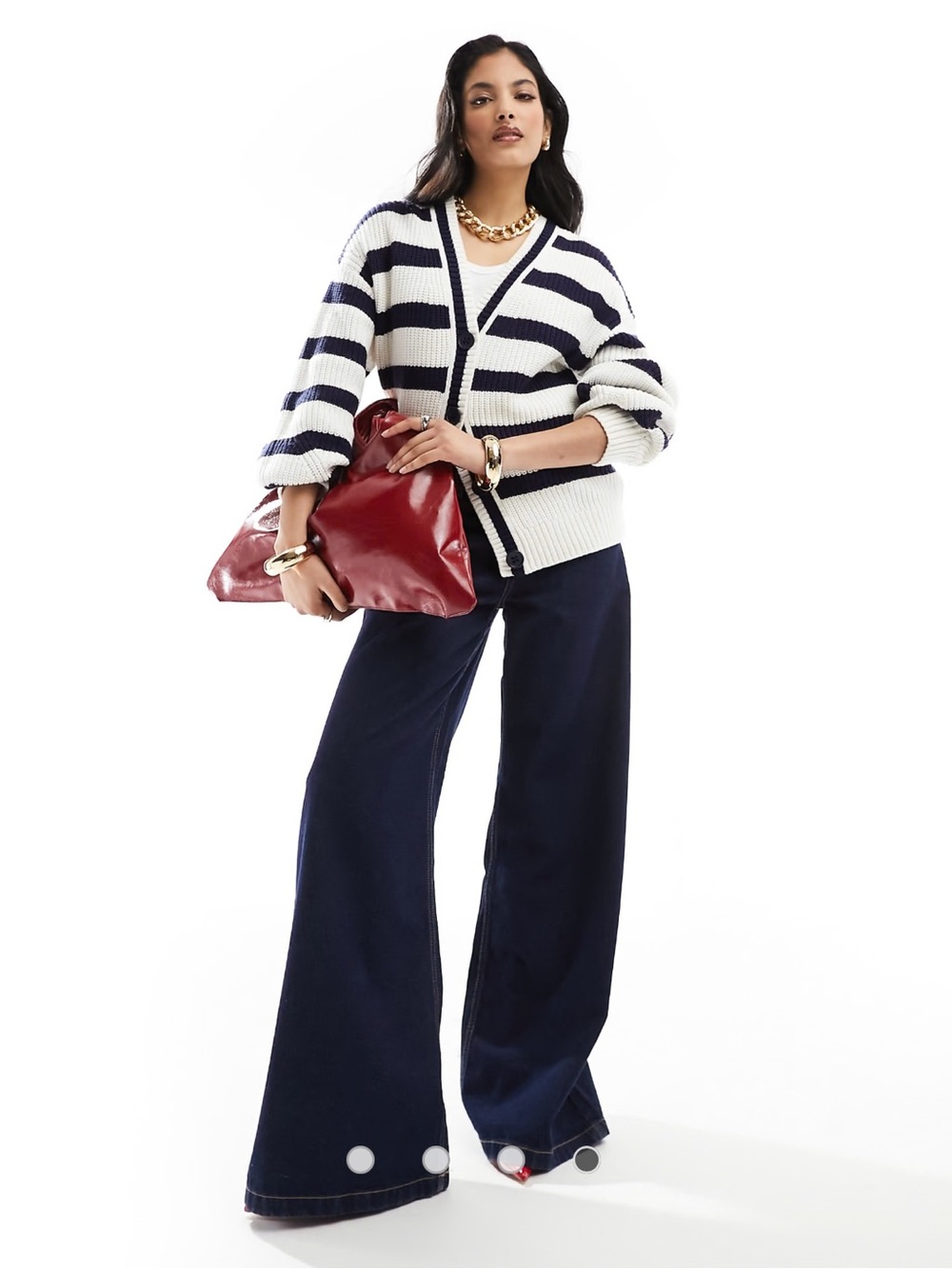 & Other Stories Navy and White Striped V‑Neck Cardigan